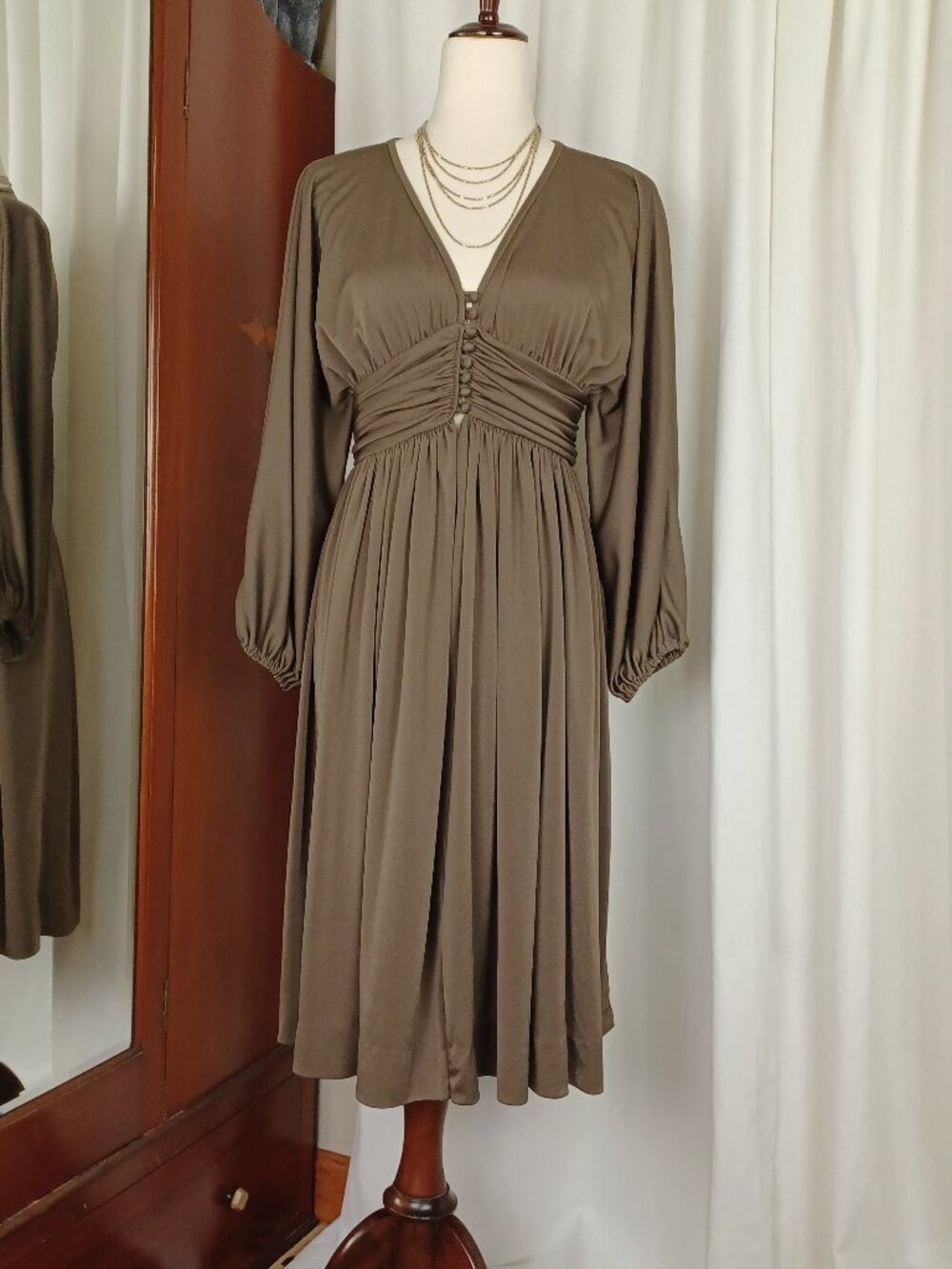 70s Vintage Alison Ayres Original Draped Jersey Midi Dress